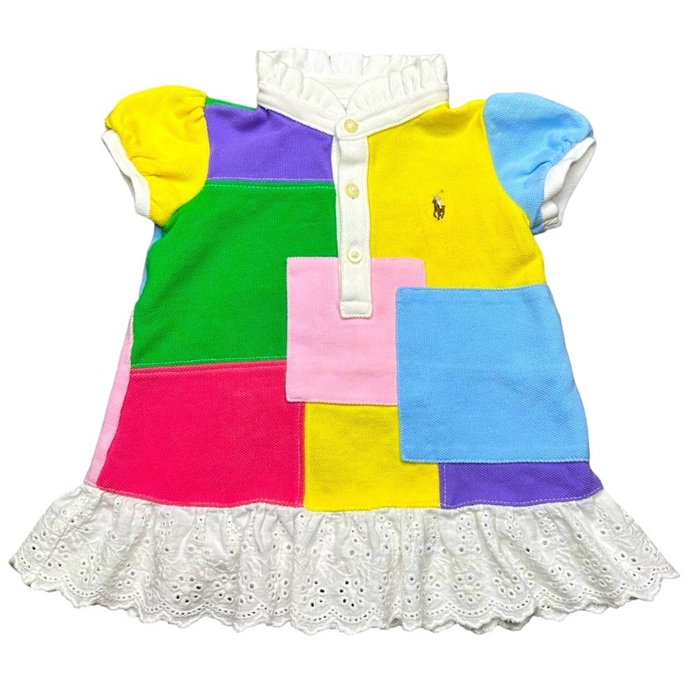 Ralph Lauren Patchwork Color Block Dress w/ Ruffle Lace Trim - Size 6M